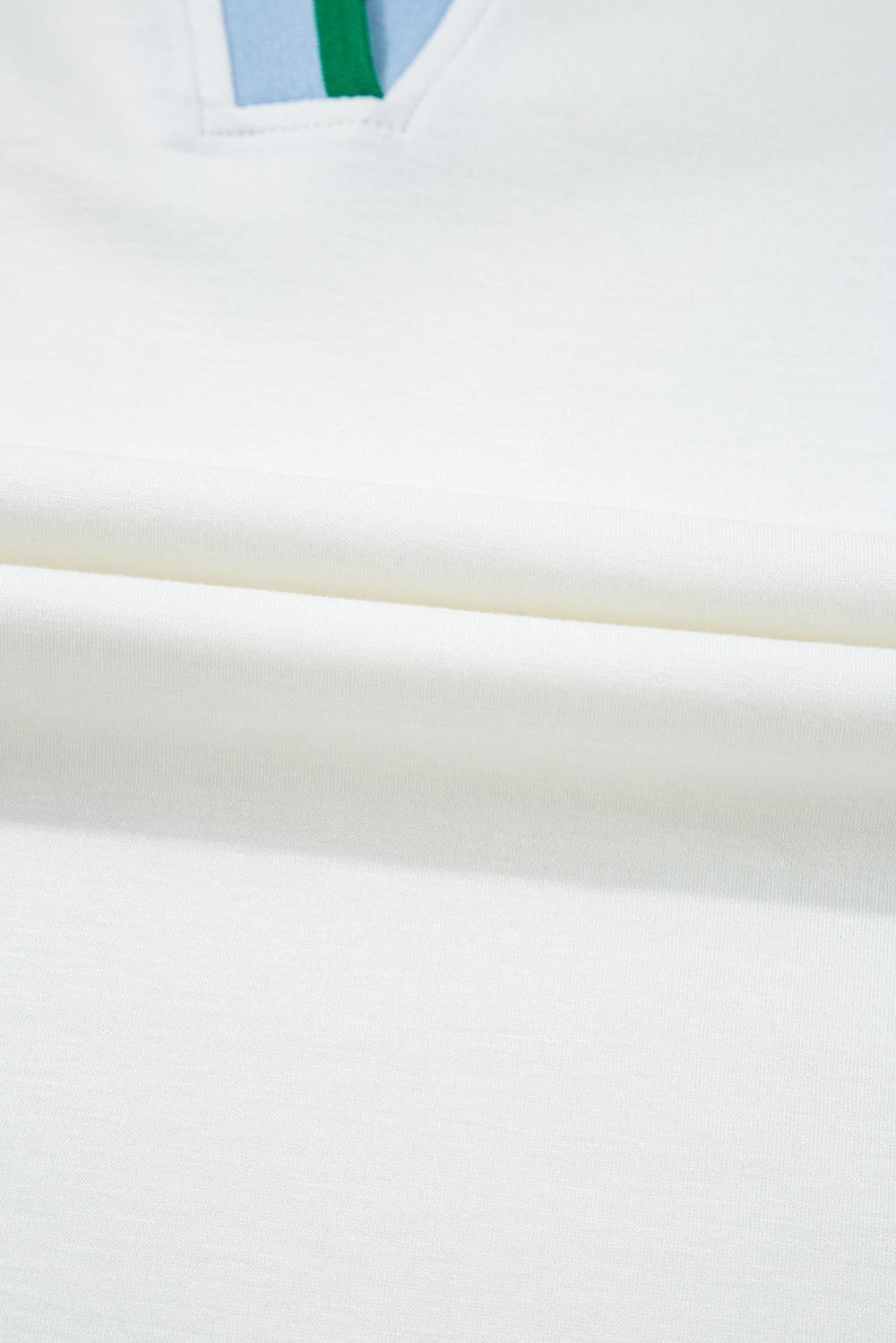 Blouses | White Pop Of Color Collared V Neck Ruffle Sleeve Blouse - Women