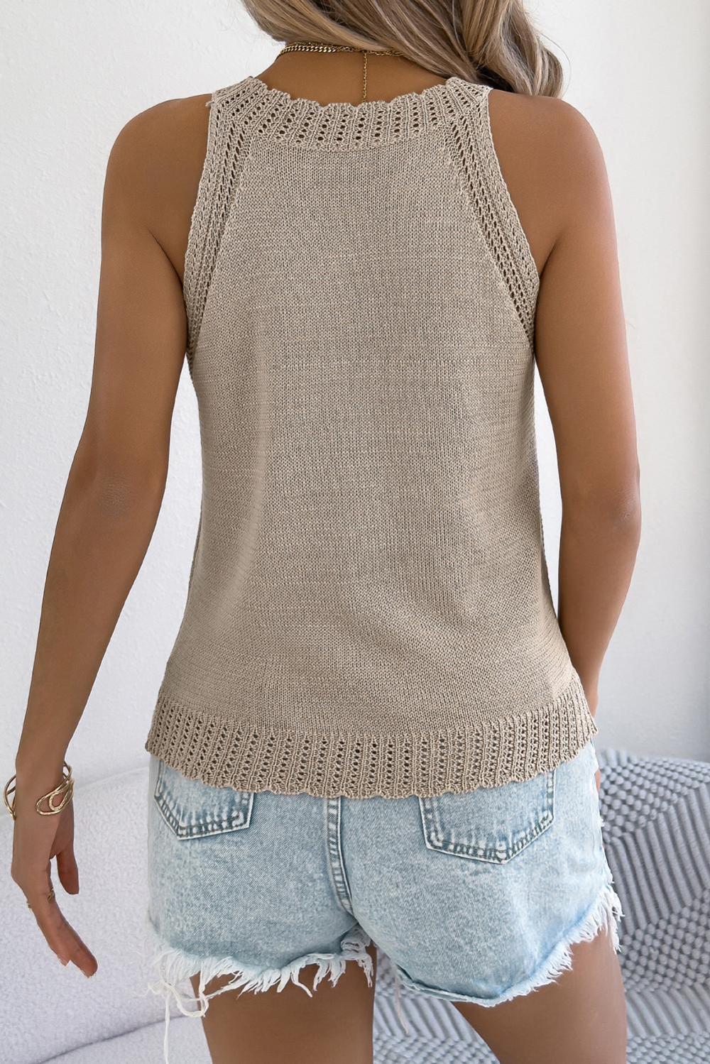 Knit Tops | Parchment Scallop Halter Neck Knit Tank Top - Women