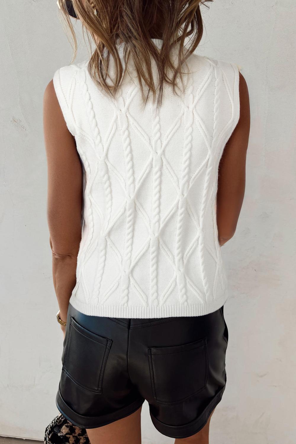 Knit Tops | White Pearl High Neck Textured Knit Sweater Vest - Women