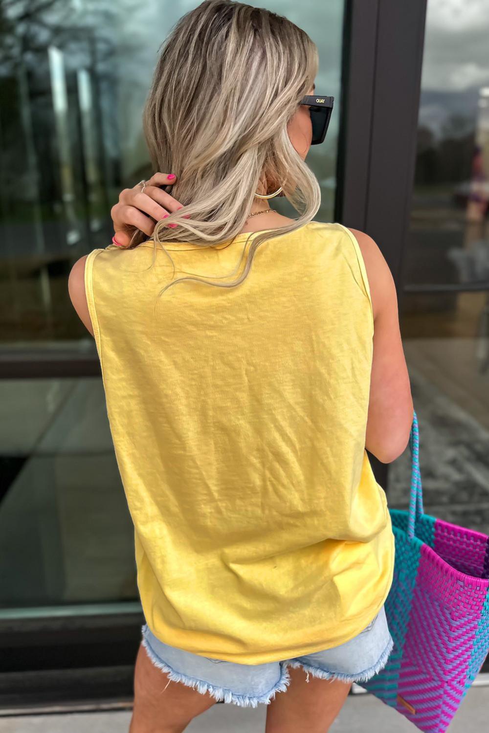 Sleeveless Tops | Yellow Cream Flower Graphic Summer Tank Top - Women