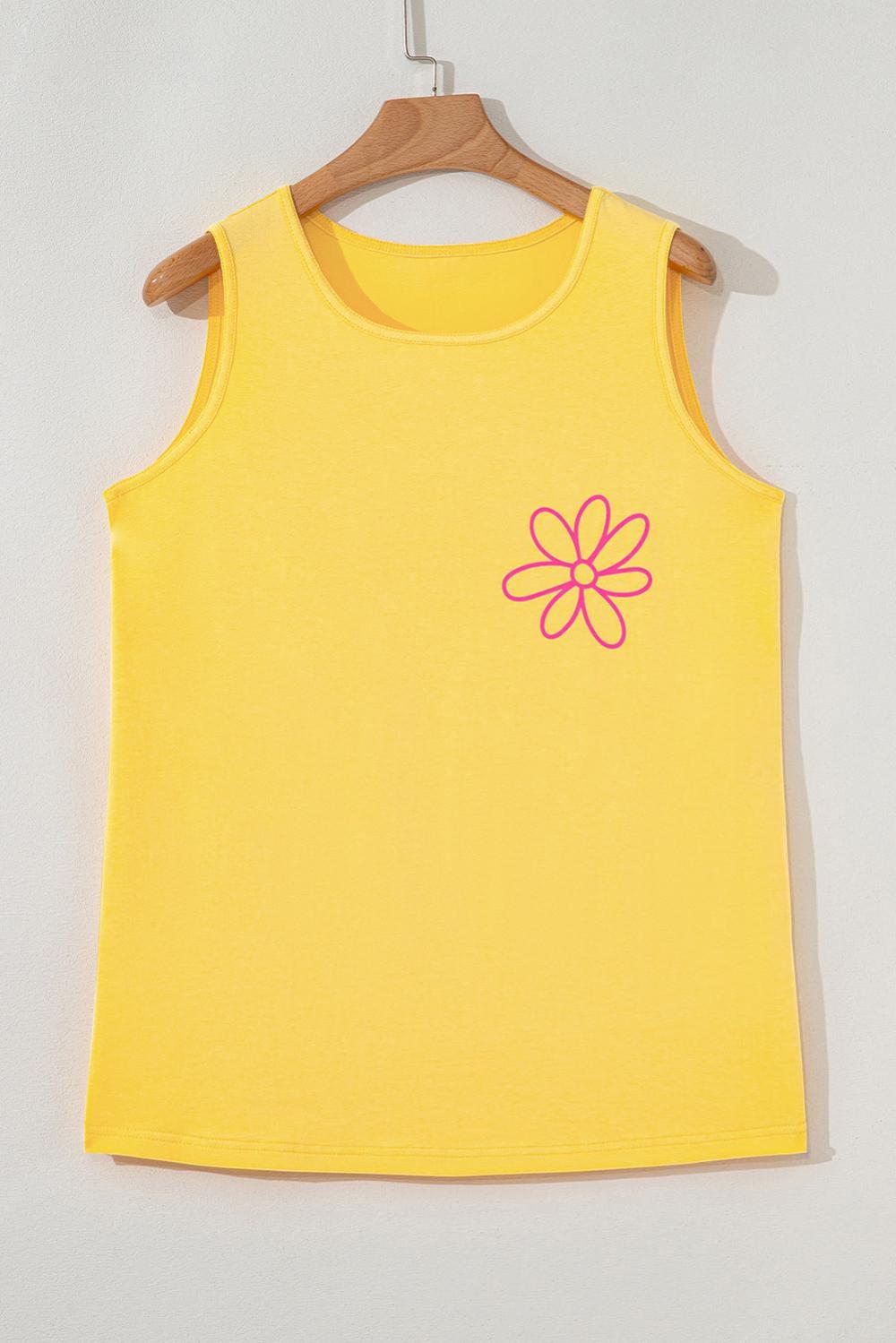 Sleeveless Tops | Yellow Cream Flower Graphic Summer Tank Top - Women