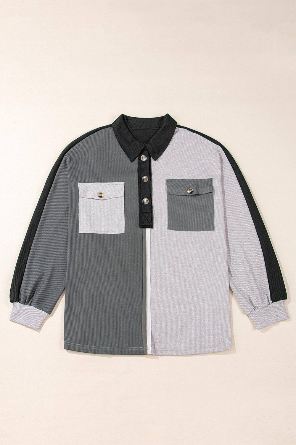 Sweatshirts & Hoodies | Gray Colorblock Patchwork Ribbed Oversized Henley Sweatshirt - Women