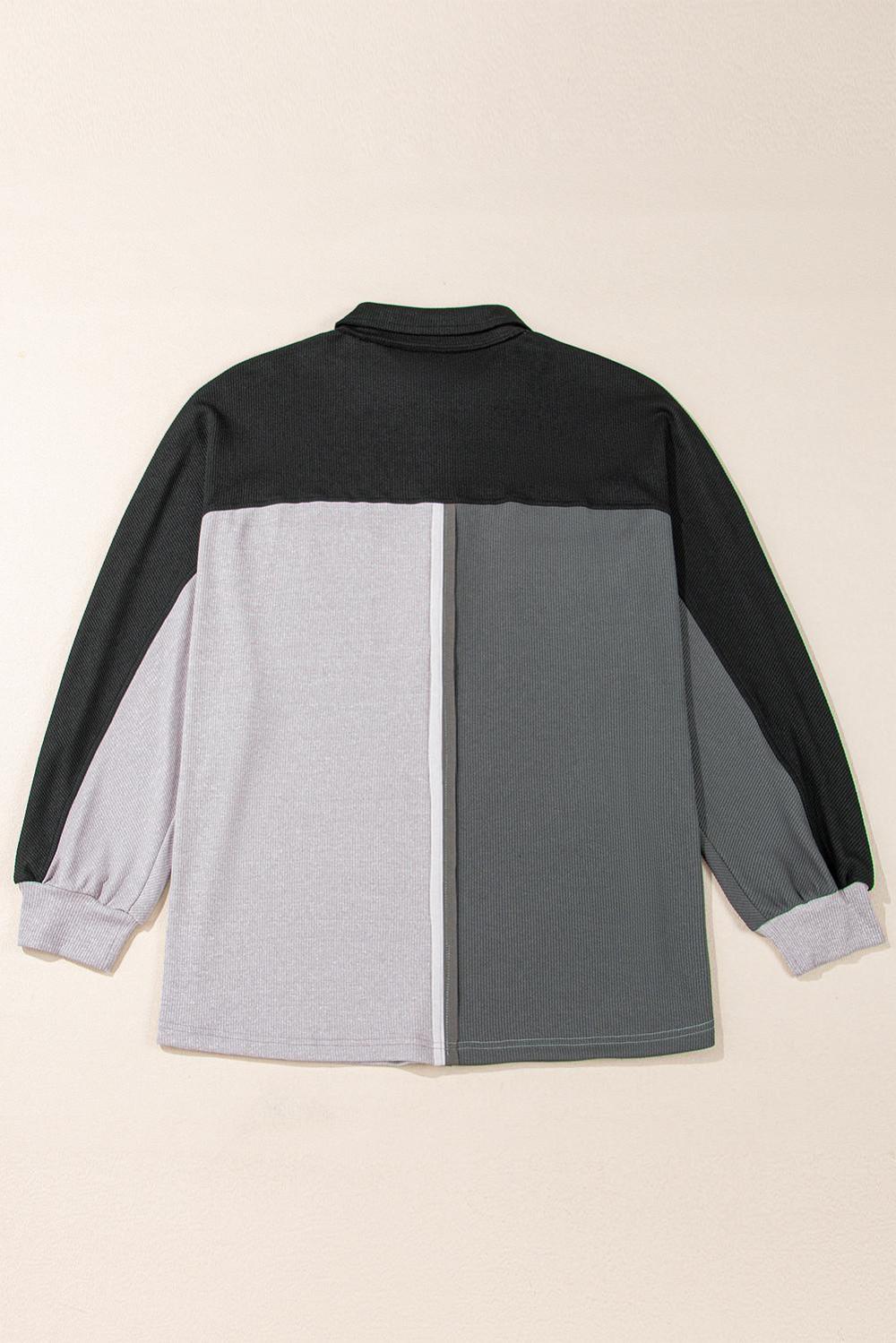 Sweatshirts & Hoodies | Gray Colorblock Patchwork Ribbed Oversized Henley Sweatshirt - Women