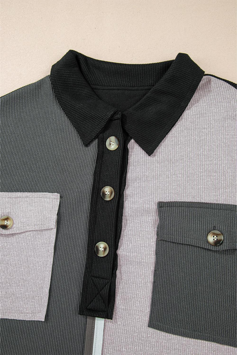 Sweatshirts & Hoodies | Gray Colorblock Patchwork Ribbed Oversized Henley Sweatshirt - Women