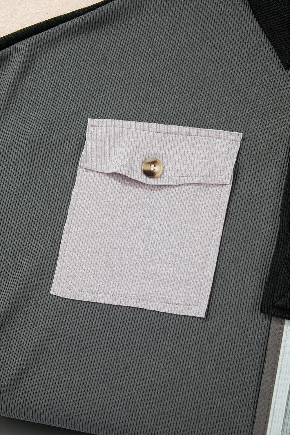 Sweatshirts & Hoodies | Gray Colorblock Patchwork Ribbed Oversized Henley Sweatshirt - Women