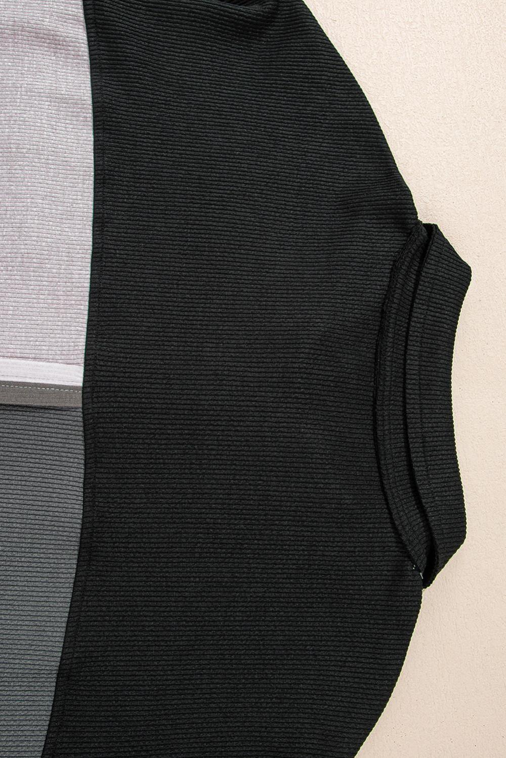 Sweatshirts & Hoodies | Gray Colorblock Patchwork Ribbed Oversized Henley Sweatshirt - Women