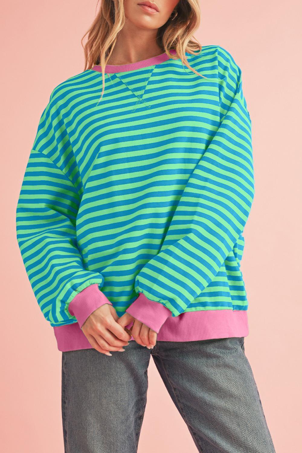 Sweatshirts & Hoodies | Sky Blue Stripe Contrast Edge Oversized Pullover - Women