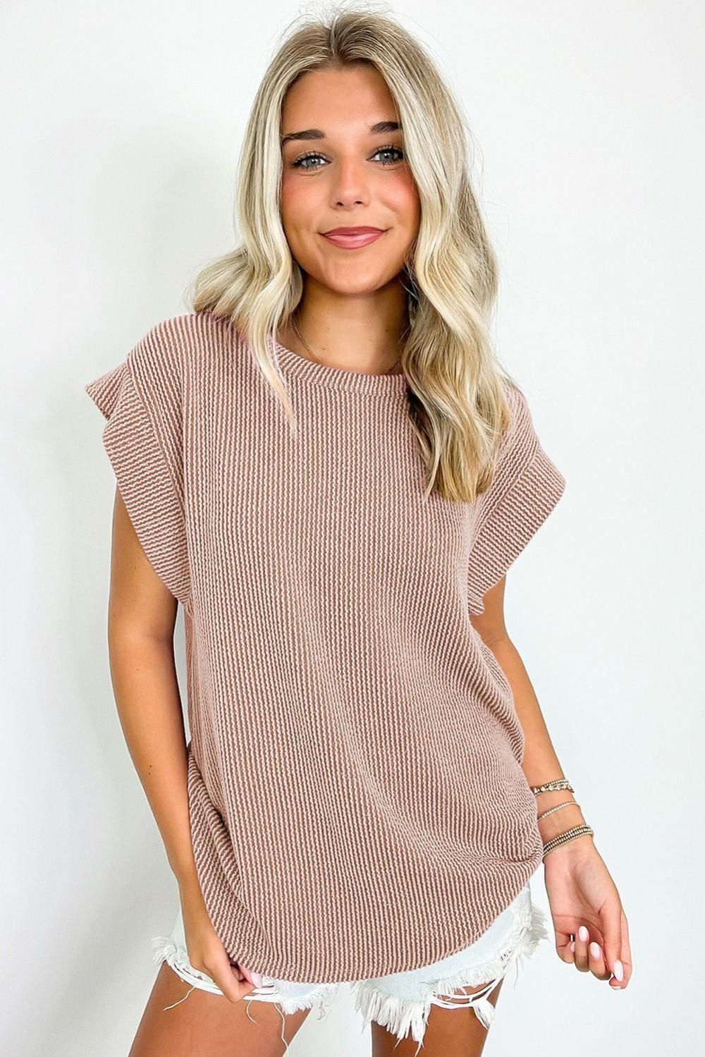 T Shirts | Dark Khaki Twisted Ribbed Textured Plain T Shirt - Women