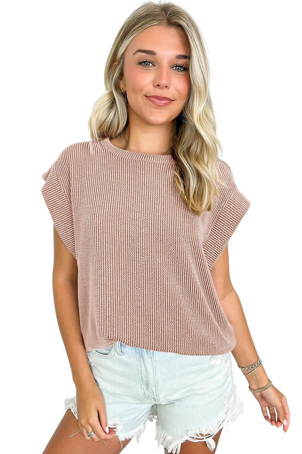 T Shirts | Dark Khaki Twisted Ribbed Textured Plain T Shirt - Women