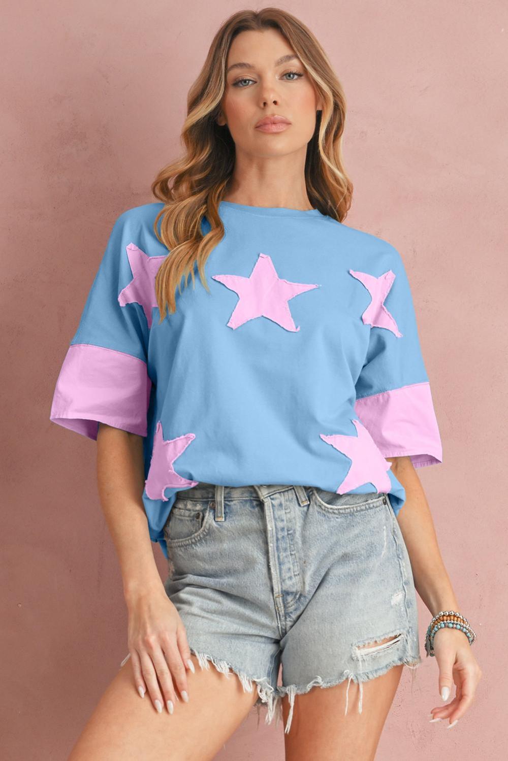 T Shirts | Myosotis Frayed Star Patched 4Th Of July Oversize T Shirt - Women