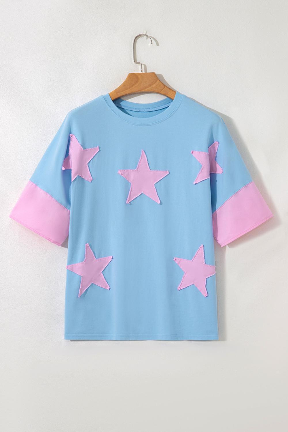 T Shirts | Myosotis Frayed Star Patched 4Th Of July Oversize T Shirt - Women