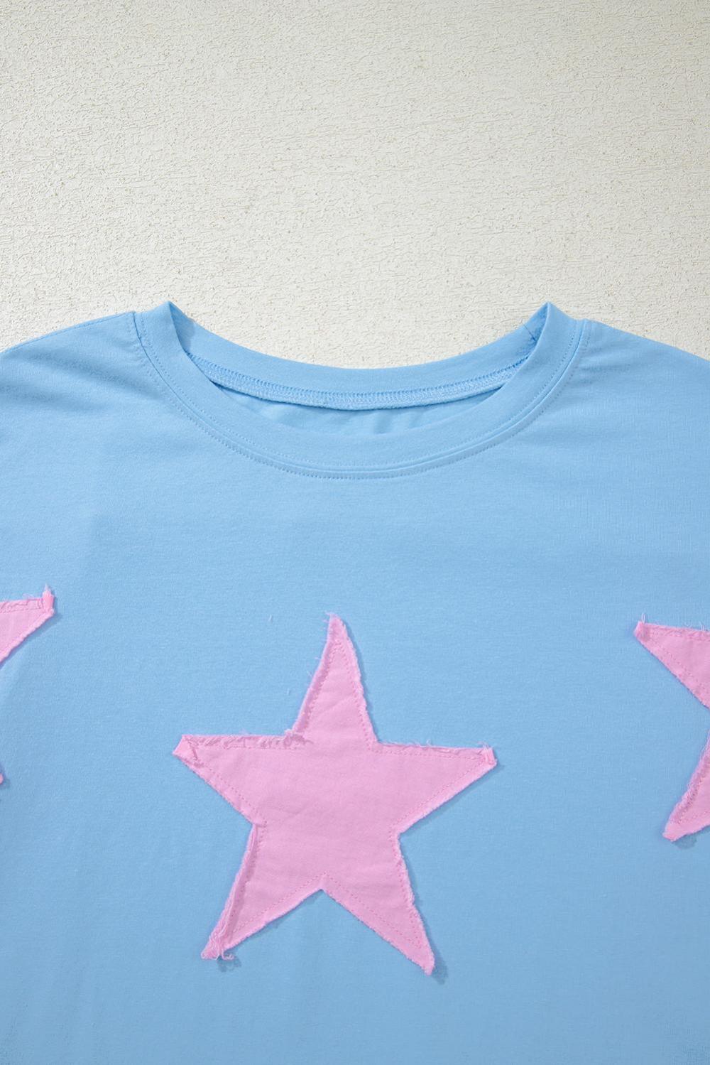 T Shirts | Myosotis Frayed Star Patched 4Th Of July Oversize T Shirt - Women