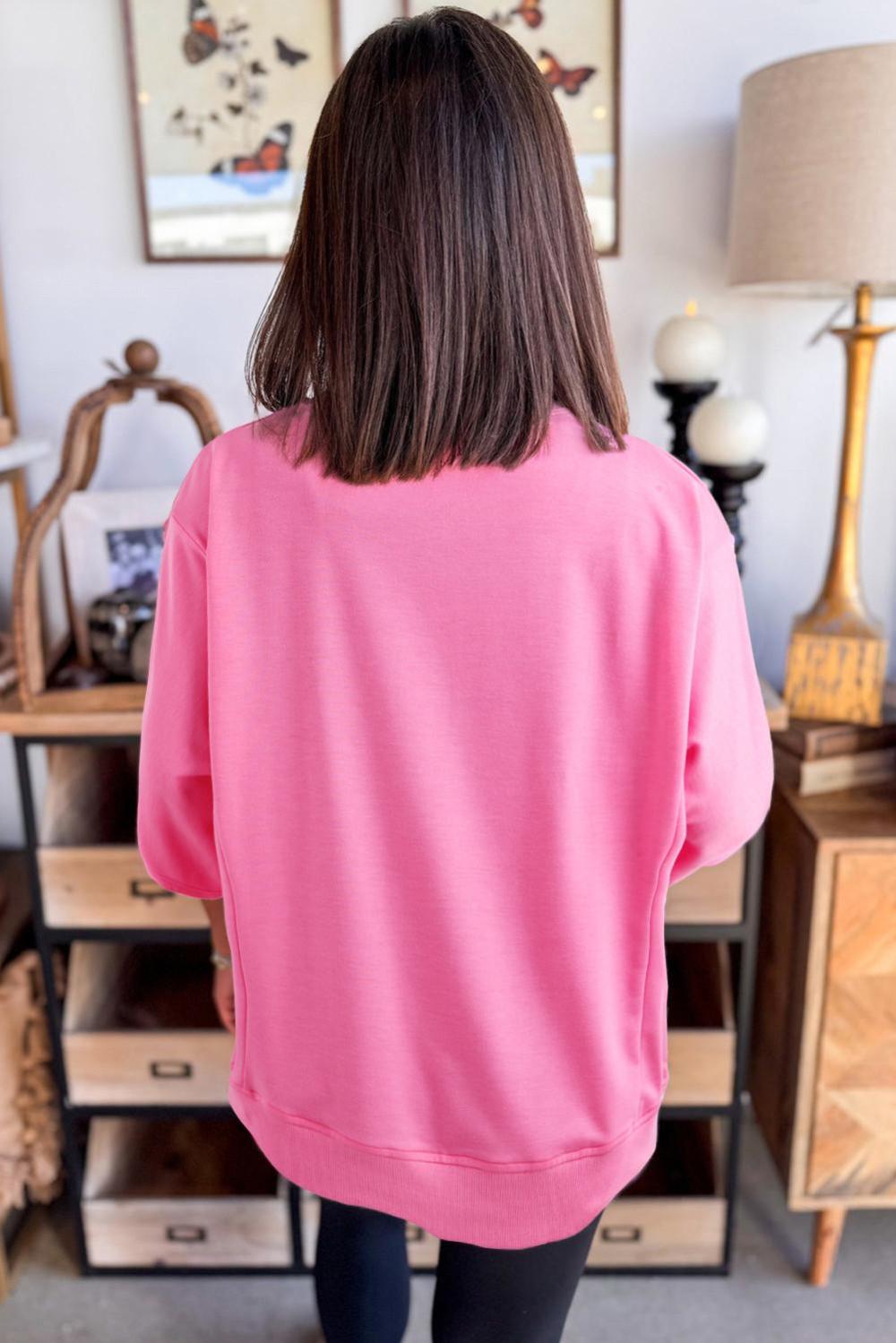 T Shirts | Sachet Pink Solid Color Floral Patched Half Sleeve Tunic Top - Women
