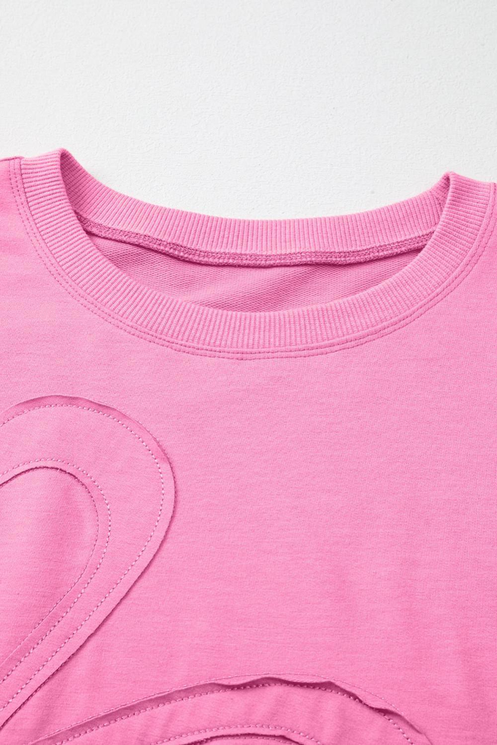 T Shirts | Sachet Pink Solid Color Floral Patched Half Sleeve Tunic Top - Women