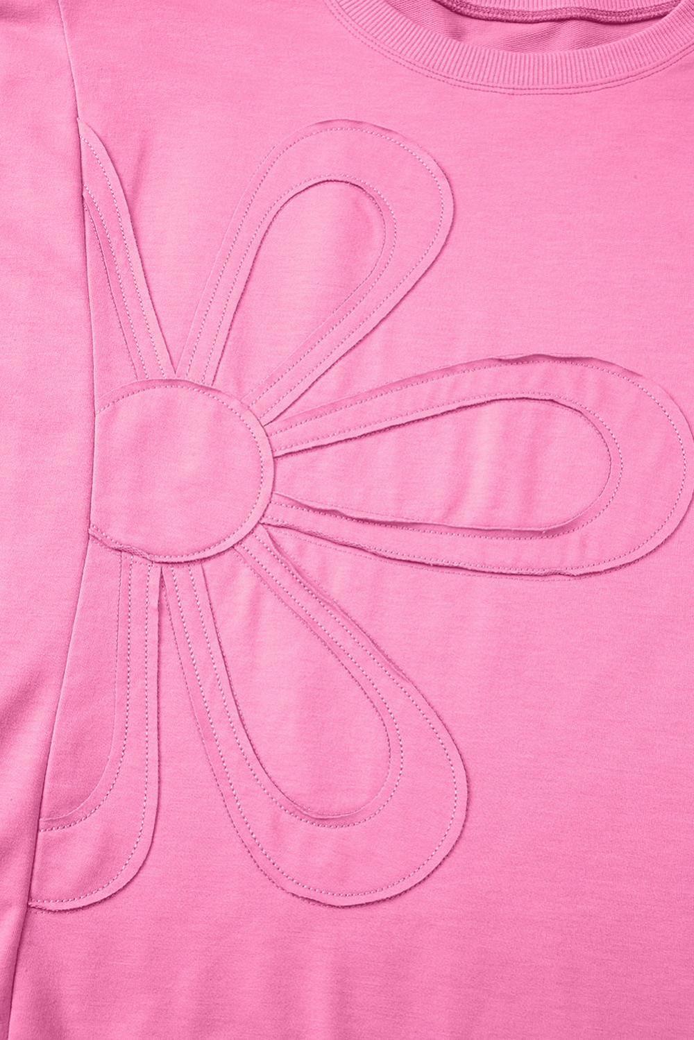 T Shirts | Sachet Pink Solid Color Floral Patched Half Sleeve Tunic Top - Women